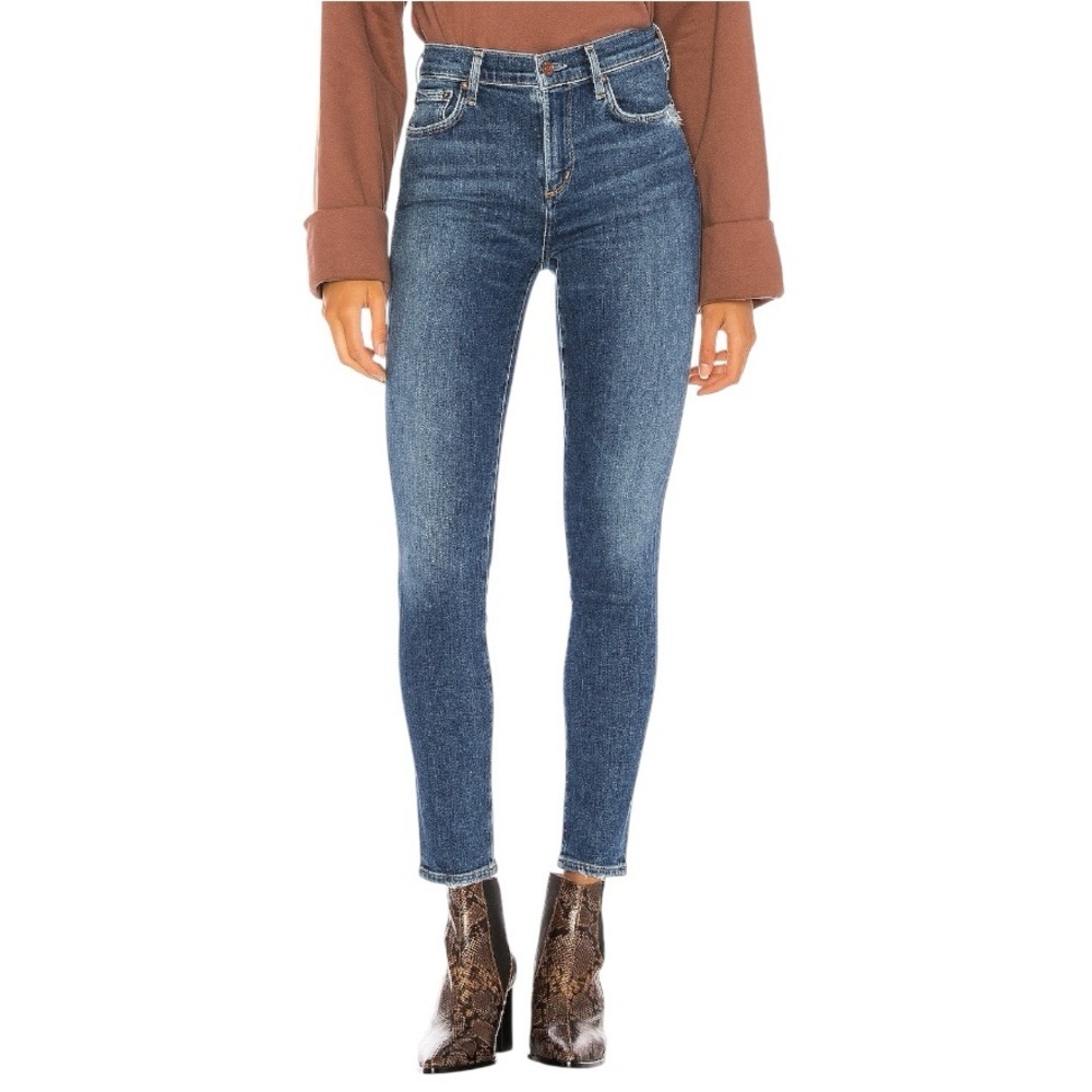 Agolde Sophie Tame Blue Midrise Ankle Skinny Distressed Denim